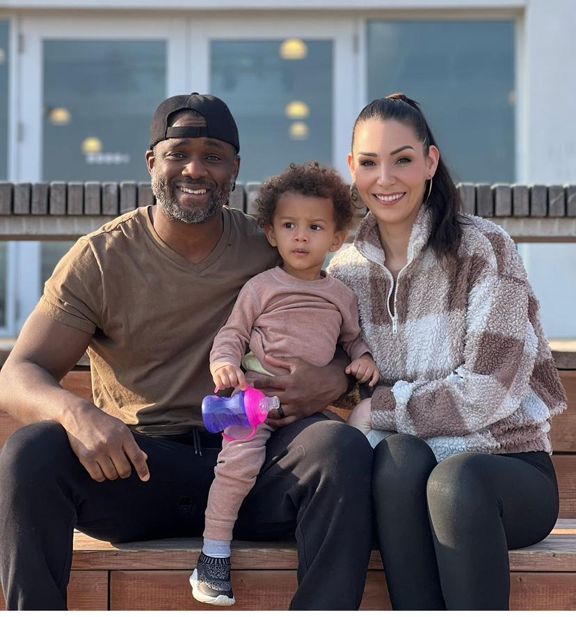 The family together on a bench